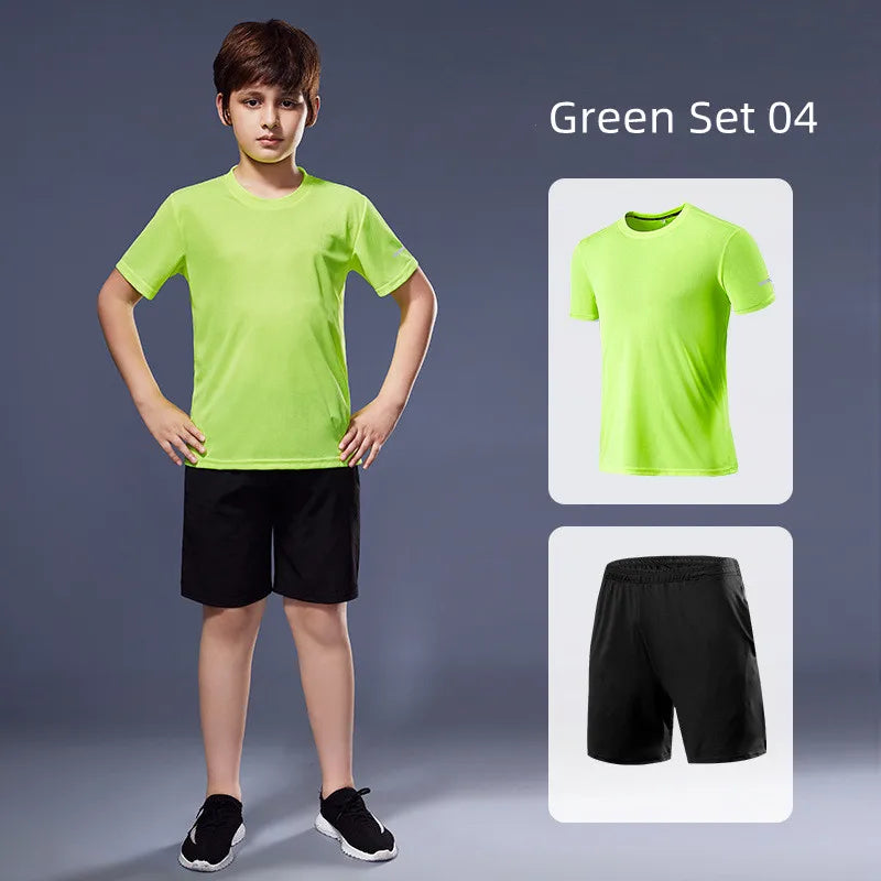 Children's Sportswear 2025 Summer Running Sportswear Boys Quick Dry Two-Piece Set Gym Clothing Fitness Suits With Shorts