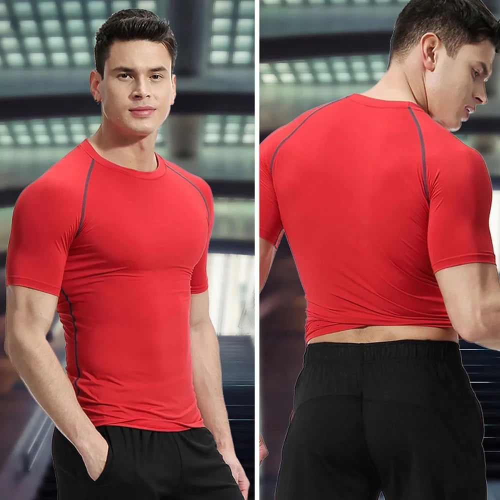 Gym Workout Running T-shirt Men Graphic Print Compression Shirt Breathable T-shirt Top Sports Quick-drying Bottoming Sportswear