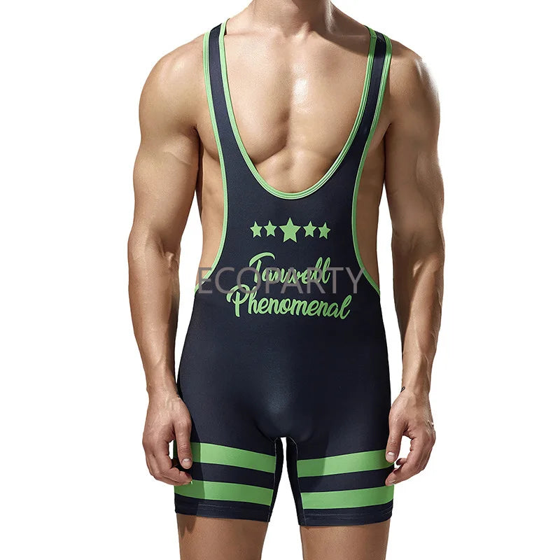 Gym Workout Mens Undershirts Bodysuit Wrestling Singlet Fitness Workout Running Vest Bodywear Underwear Bodybuilding Jumpsuit