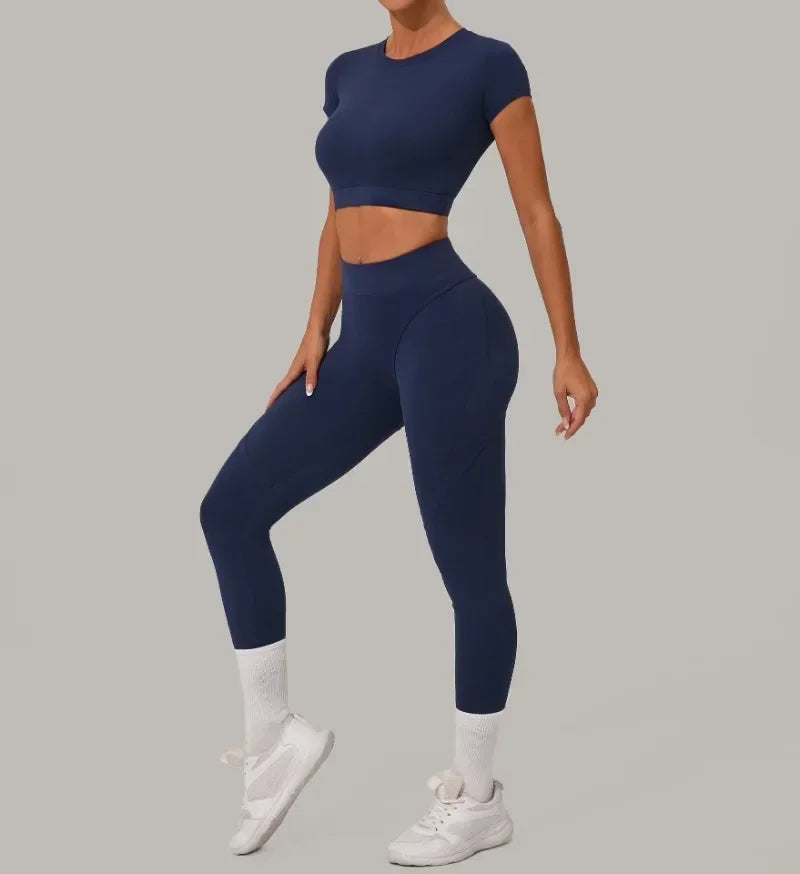 Seamless Yoga Sets Sports Fitness High Waist Hip Lift Tight Breathable Tracksuit Workout Clothing Gym Leggings Suit for Women