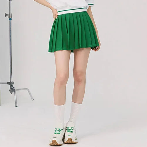 Women Tennis Outfit Quick Dry Fitness Polo Shirt Gym Workout Yoga Top Ladies Pleated Slim Culottes Anti-emptied Badminton Skirt