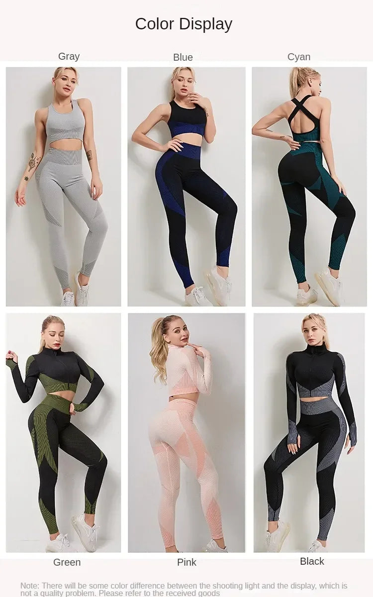 Yoga Clothes Gym Wear Women Fitness Clothing Outfit Workout Zipper Sportswear Long Sleeve Crop Bra Top Leggings Seperately Sold