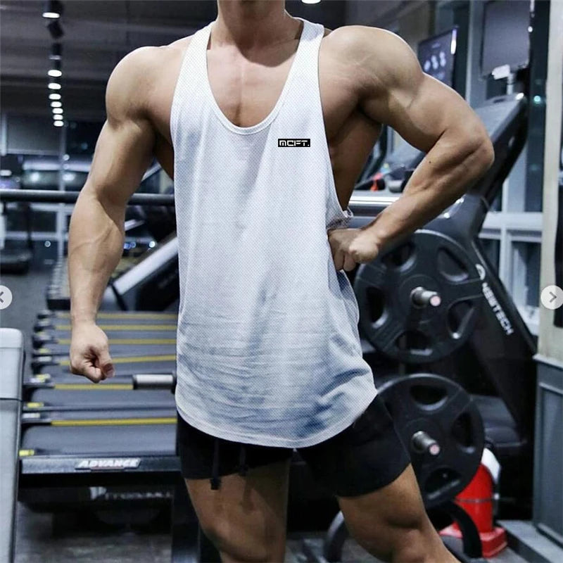 2022 Gym Workout Sleeveless Shirt Men Bodybuilding Running Clothing Fitness Sportswear Muscle For Male Y Back Tank Top