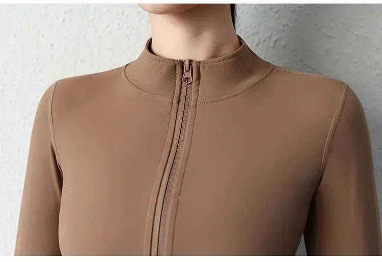 2024 Yoga Wear Running Sports Jacket Quick-drying Women's Fitness Wear Zipper Yoga Wear Top Jacket Long Slim Training Wear