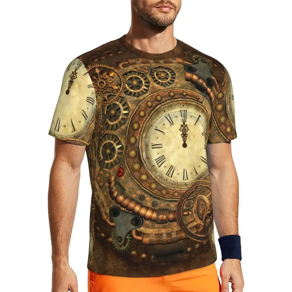 Gym T Shirt For Men Steampunk Design T-Shirts Fashion Wonderful Clockwork Vintage Summer Tees O Neck Streetwear Design Tops