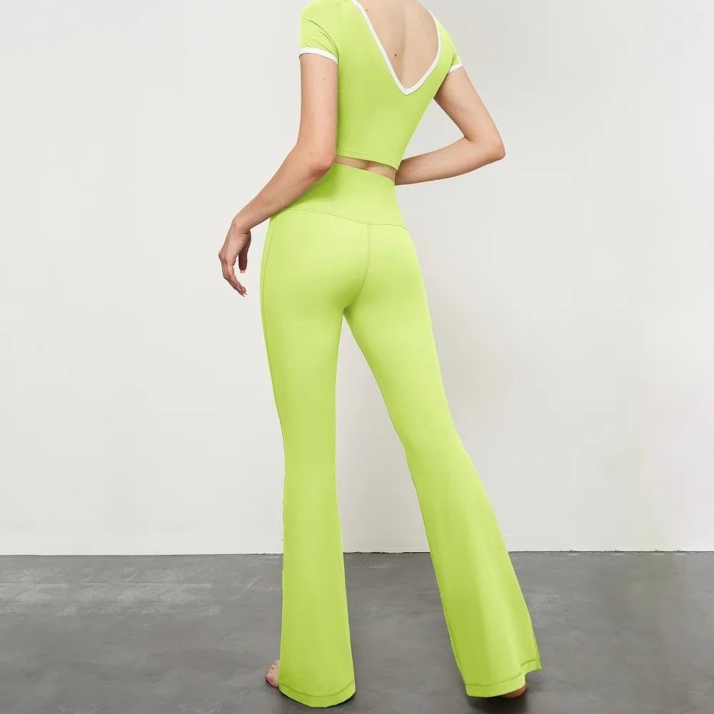 Gym High Waist Sports Flared Pants Wide Leg Hip Lifting Yoga Pants Breathable Stretchy Fitness Pants Exercise