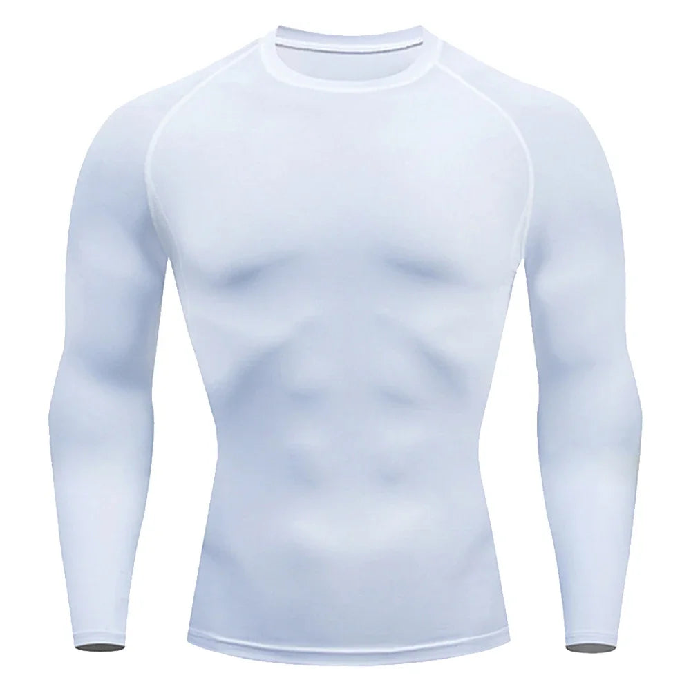 Men's Tight Bodybuilding Long Sleeve Quick Dry Running Sun Sports Compression Thin T Shirt Pullover Gym Fitness Workout Clothing