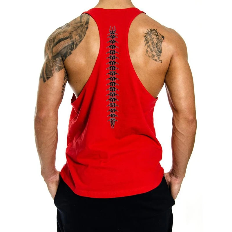 2025 New Cotton Exercise Gym Vest - Men's Muscle Sleeveless Sportswear, Front & Back Print Stringer for Bodybuilding Fitness