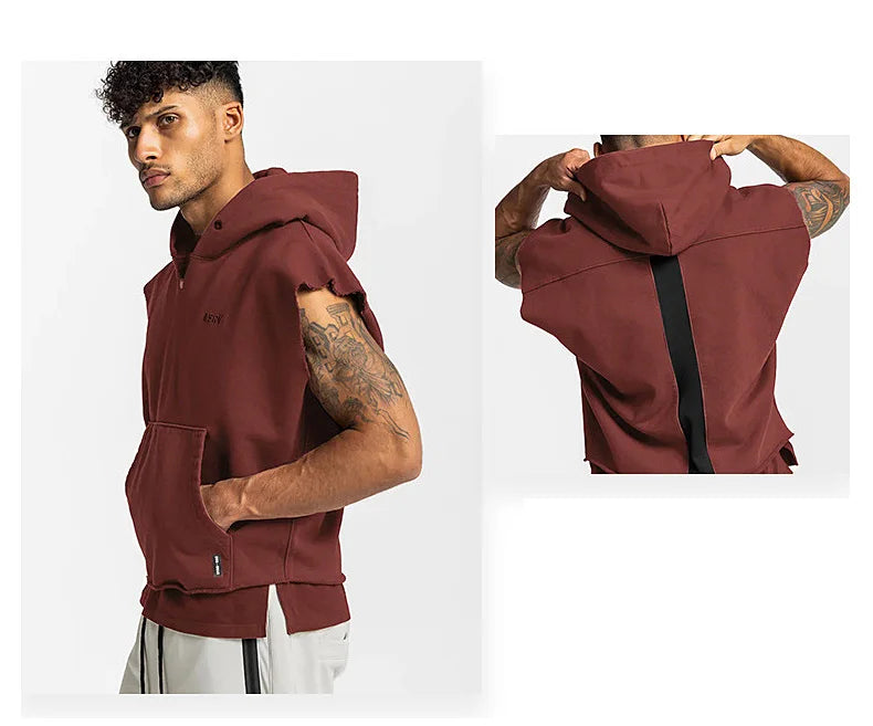 Mens Brand Gyms Clothing Bodybuilding Hooded Tank Top Cotton Sleeveless Vest Sweatshirt Fitness Workout Sportswear Tops Male