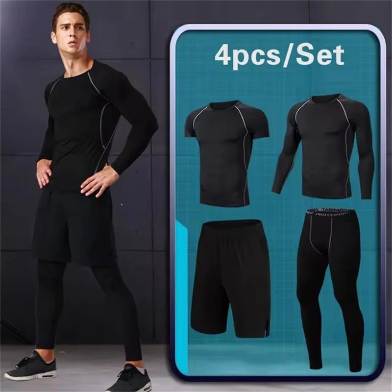 Men Compression Sportswear Set Gym Running Sport Clothes Jogging Tights Tracksuit Fitness T-Shirt Windbreaker Leggings