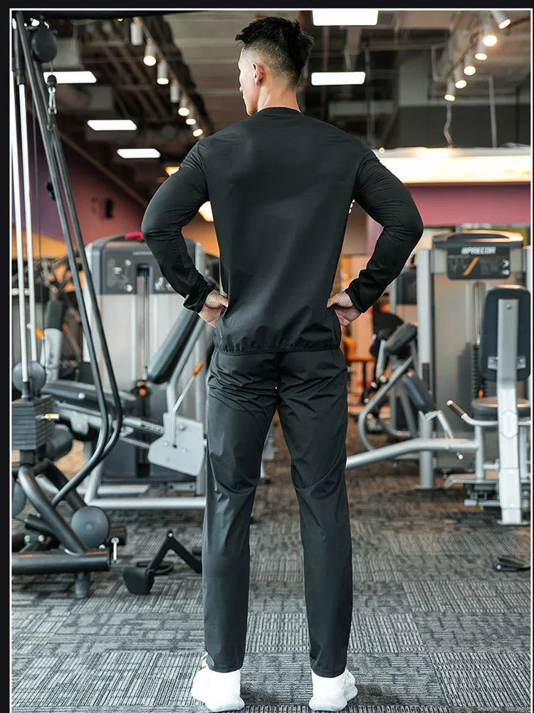Sauna Suit Men Anti Rip Sweat Suits Gym Boxing Workout Jackets Waist Vest Trainer Workout Exercise Fitness Gym Long Sleeve Shirt