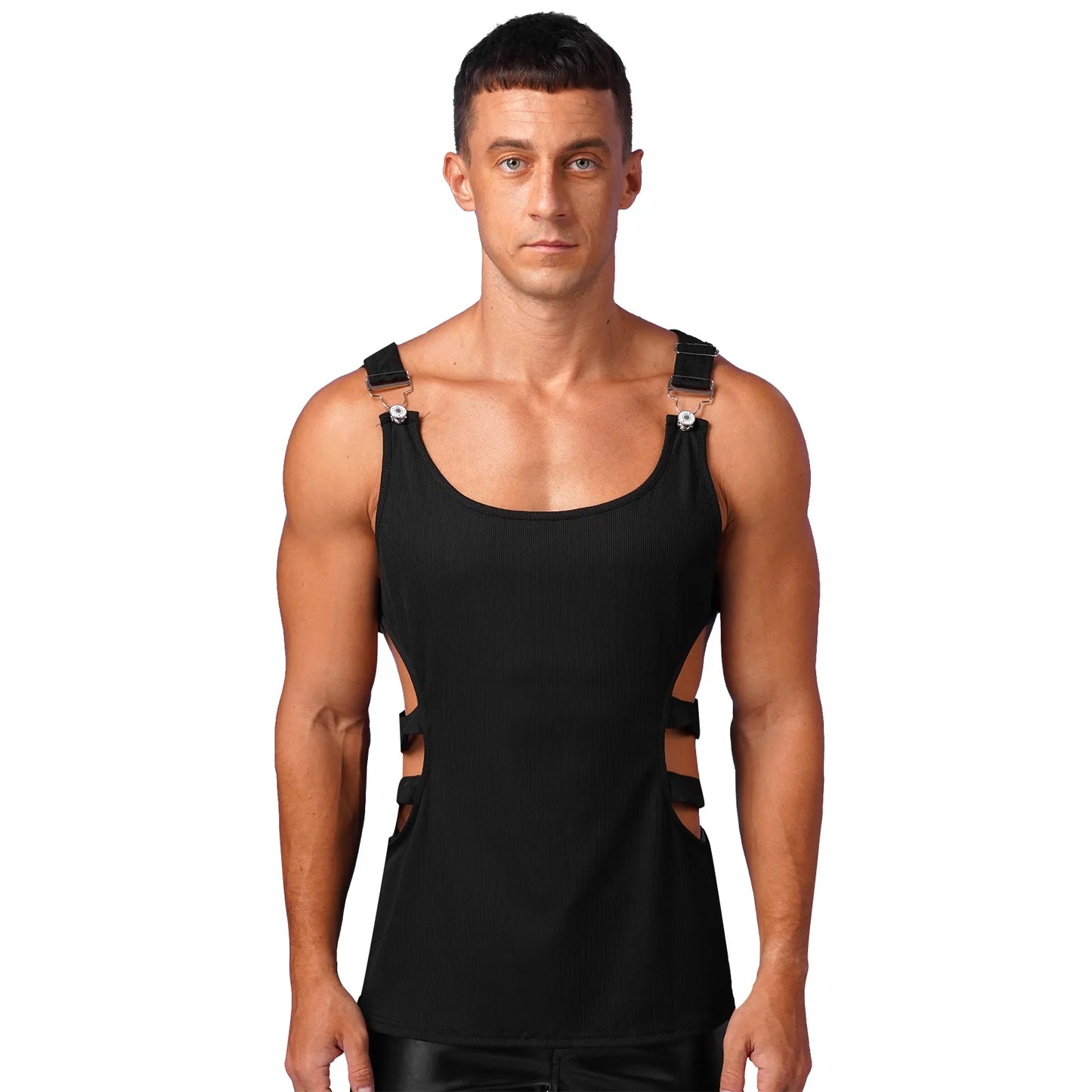 Mens Clothing Bodybuilding Ribbed Sports Vest Stylish Hollow Out Tank Top Sports Sleeveless T-shirt Clubwear Gym Fintess