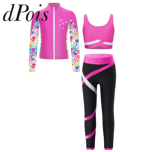 Children's Sport Suits Kids Sports Set For Girls Gym Athletic Outfits Vest with Legging Long Sleeve Zipper Sweatshirt Sportswear