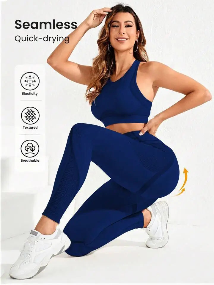 2-piece suit, women's yoga suit, beautiful back high waist trousers combination, seamless super elastic ideal gym clothing