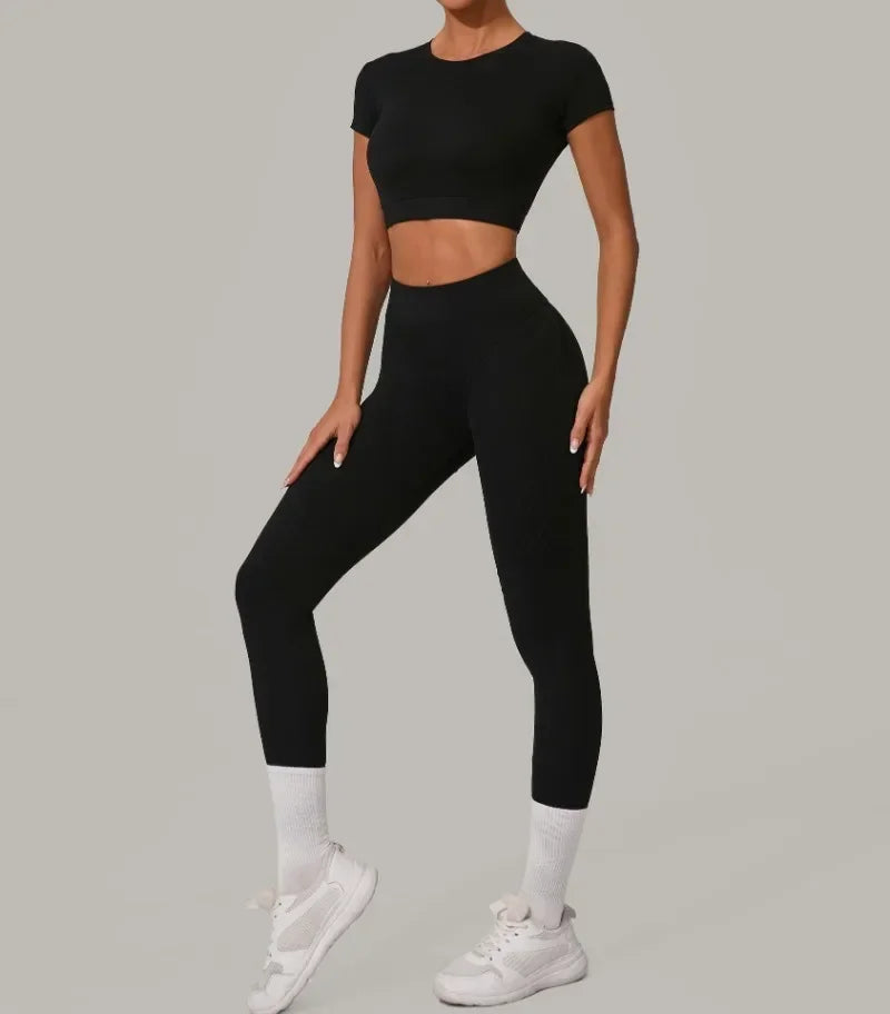 Seamless Yoga Sets Sports Fitness High Waist Hip Lift Tight Breathable Tracksuit Workout Clothing Gym Leggings Suit for Women