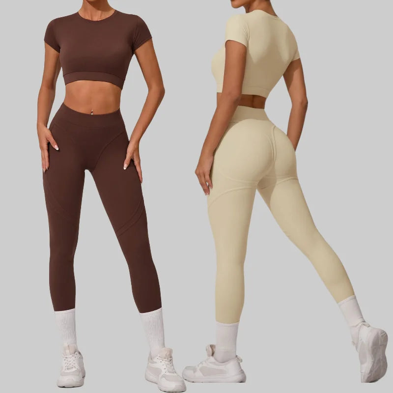 Seamless Yoga Sets Sports Fitness High Waist Hip Lift Tight Breathable Tracksuit Workout Clothing Gym Leggings Suit for Women