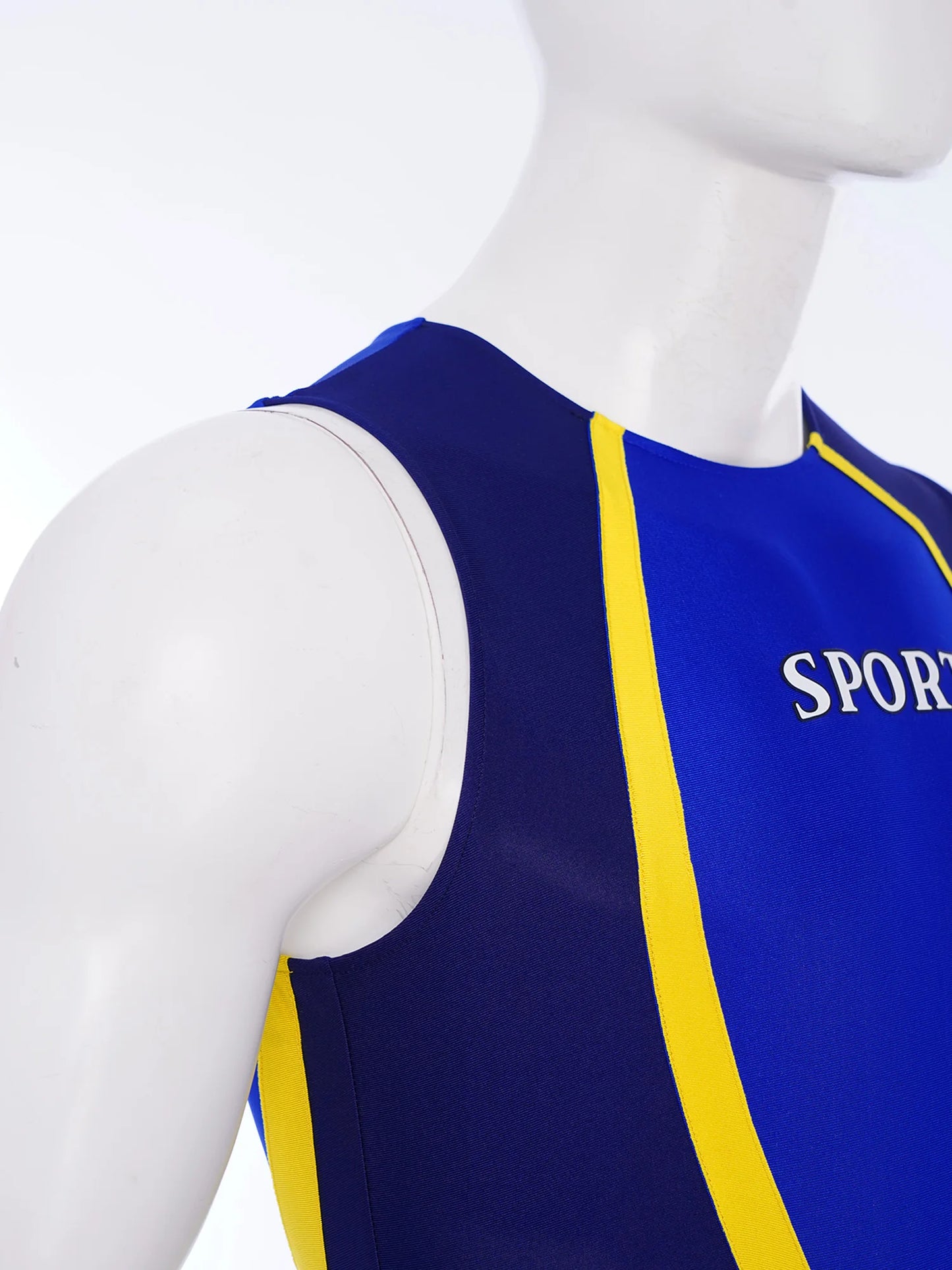 Gym Bodybuilding Leotard for Mens One-piece Swimsuit Sleeveless Zipper Color Block Sports Bodysuit Workout Athletic Costume