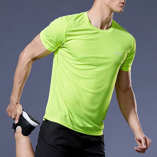 Men's tight fitting sports T-shirt gym exercise training running shirt quick drying short sleeved T-shirt top sportswear