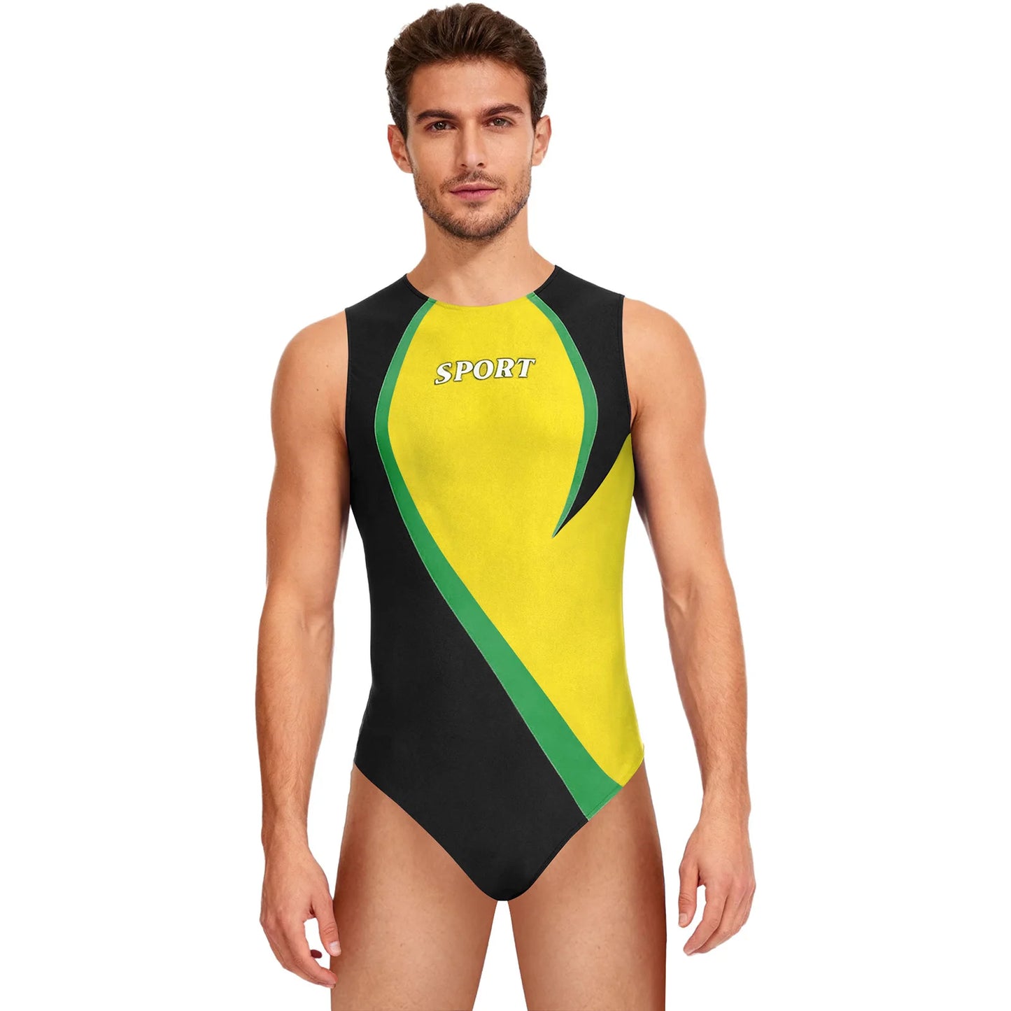 Swimwear Mens Gym Workout Athletic Leotard Jumpsuit Swimsuit Round Neck Back Invisible Zipper Color Block Sports Bodysuit