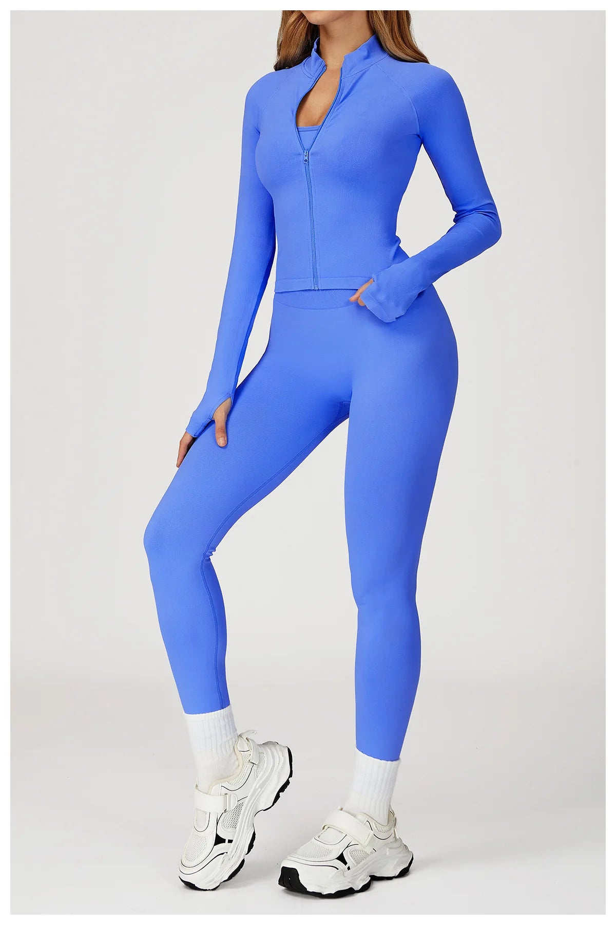 Seamless 2 Pieces Yoga Suit Sports Outfits Women Gym Set Women Tracksuit Running Workout Long Sleeve Sports Shirt Yoga Clothing