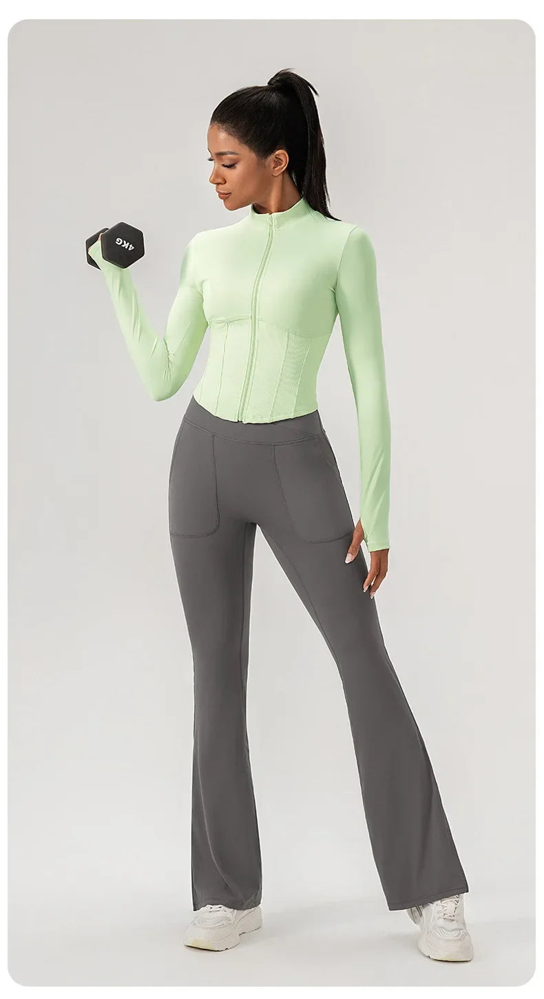 Yoga Suit Women Gym Set Long Sleeve Zipper Sport Women Tracksuit Running Workout Sportswear Female Sports Shirt Slim Fit