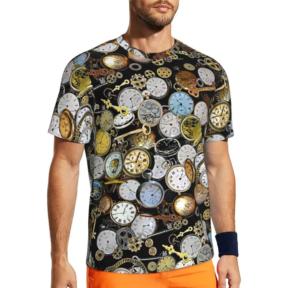 Gym T Shirt For Men Steampunk Design T-Shirts Fashion Wonderful Clockwork Vintage Summer Tees O Neck Streetwear Design Tops