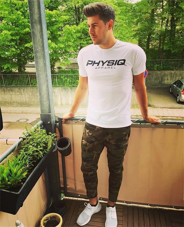 Mens Bodybuilding Brand Gyms T Shirt Fitness Slim Fit Cotton Shirts Short Sleeve Men Fashion Tight Tees Tops Clothing