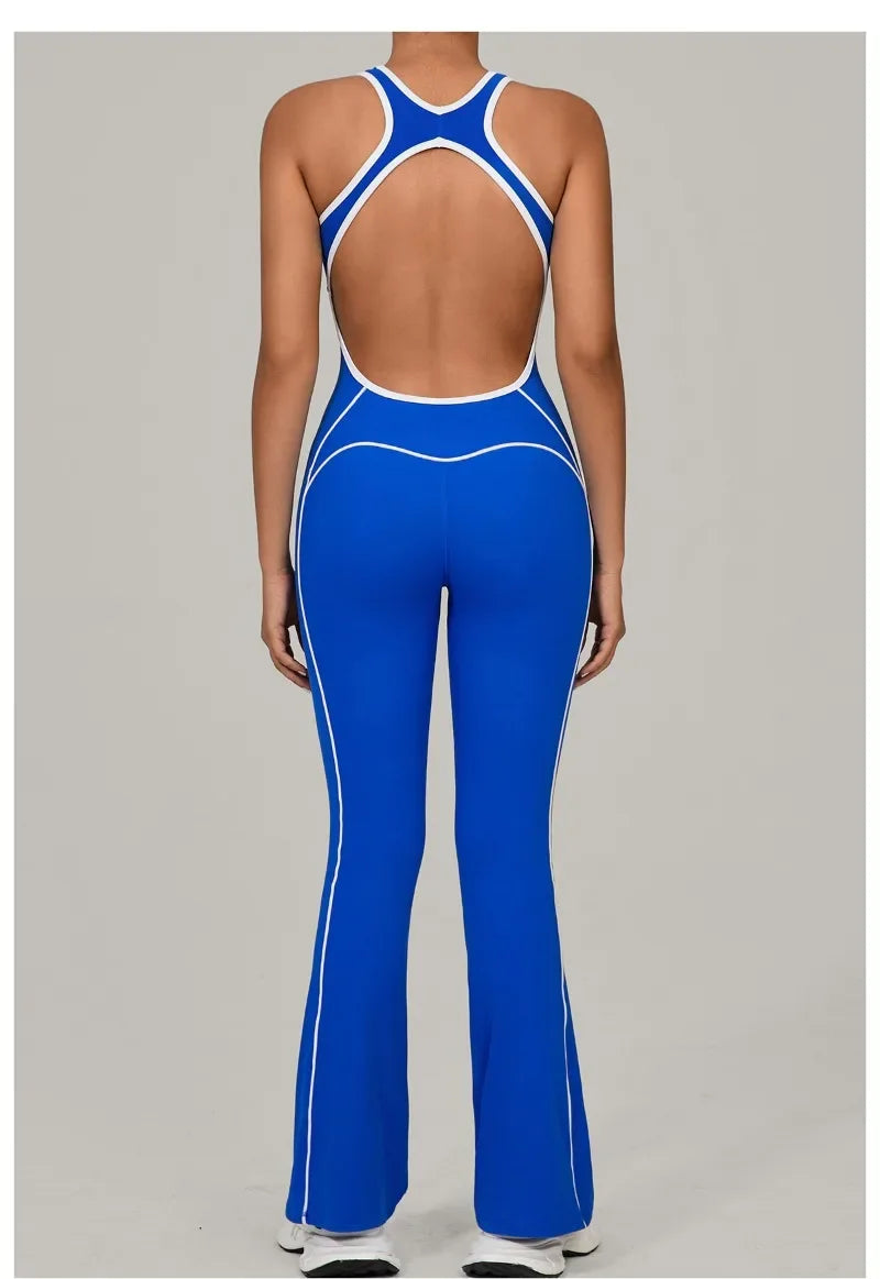 Yoga Jumpsuit Sports Fitness Hip Lifting Pleating Beautiful Back One-piece Micro Flared Workout Clothing Gym Bodysuit for Women