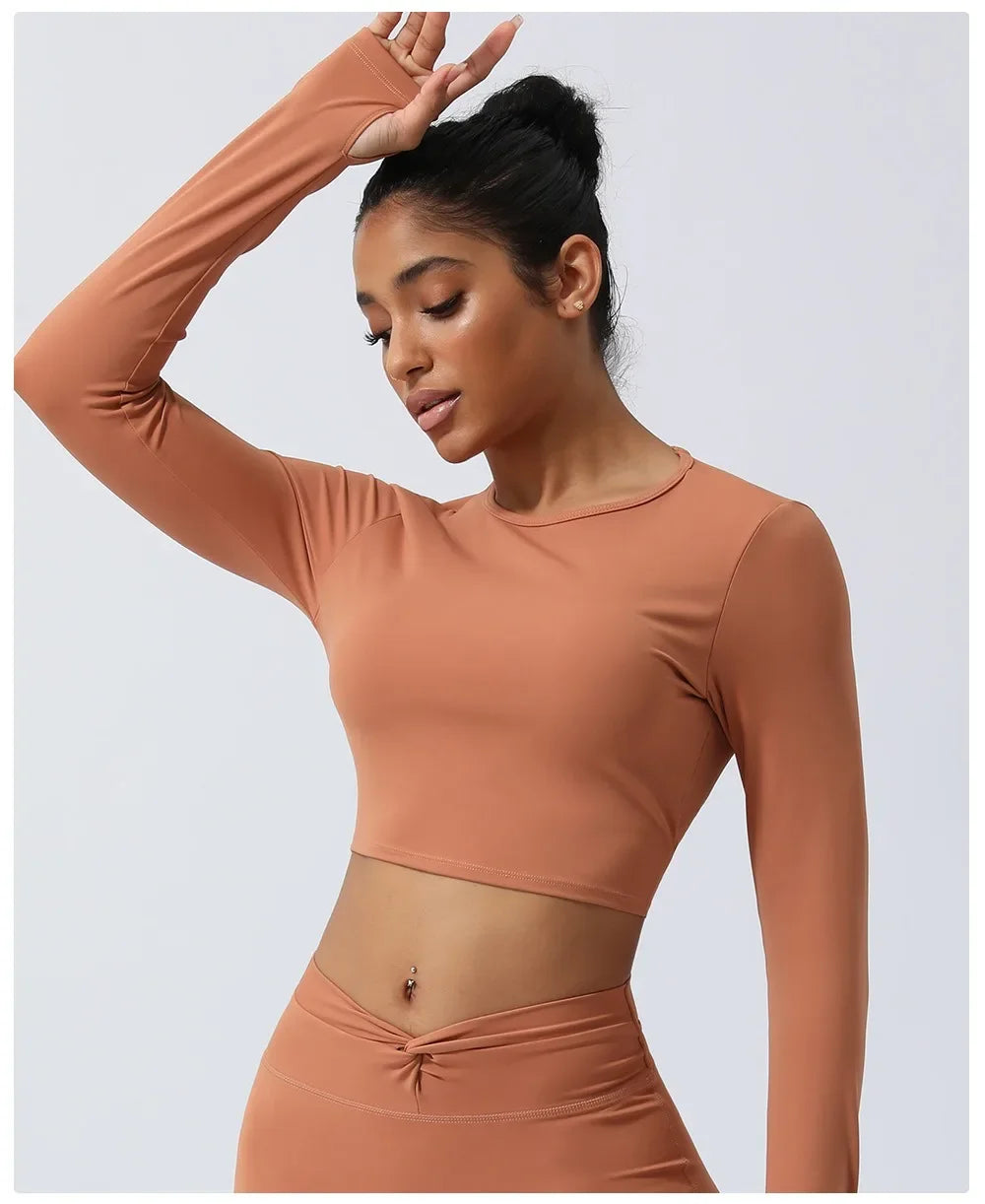 Sexy Backless Long Sleeve Yoga Clothing Stretch Gym Workout  Top Female Running Quick Dry Sportswear Women Back Cross Sports Top