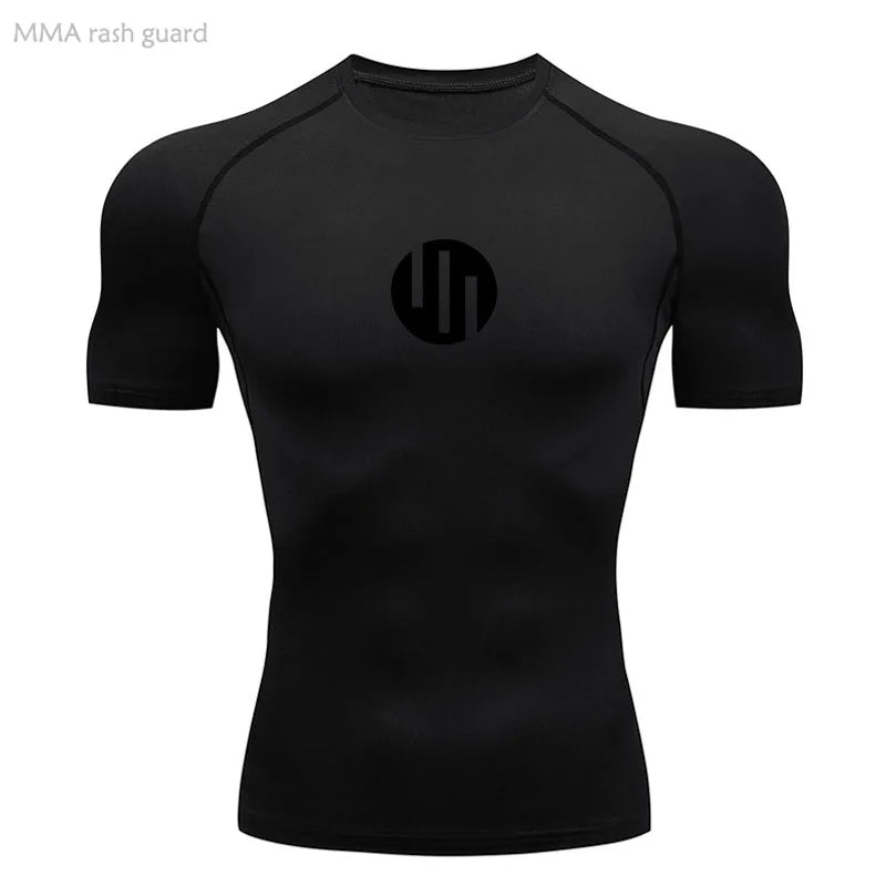 Men's T-shirt Fitness Compression Shirt Quick Dry Short Sleeve Gym Muscle Shirt Breathable White Black Sun protection Sportswear