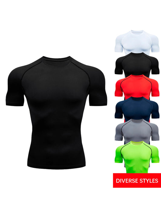 Men's Gym Training T Shirt, Outdoor, Jogging, Running Sportswear, Tight, Stretchy, Breathable Compression Top, Summer