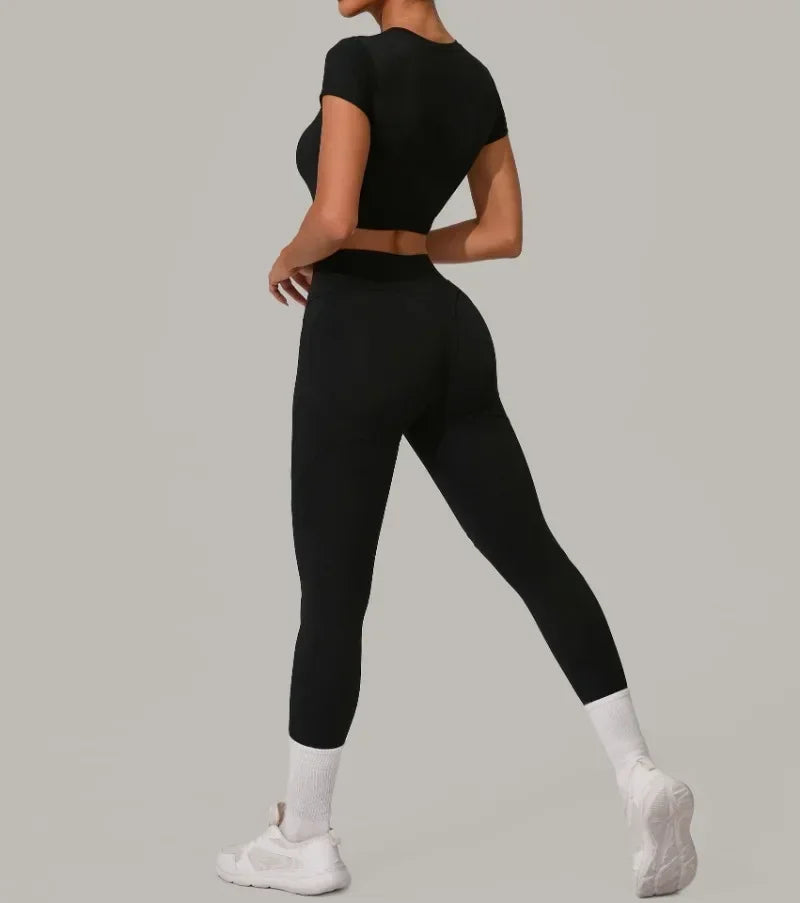 Seamless Yoga Sets Sports Fitness High Waist Hip Lift Tight Breathable Tracksuit Workout Clothing Gym Leggings Suit for Women