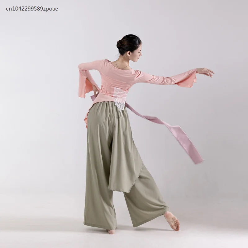 Modern Dance Dance Practice Clothing Long Sleeve Tops Body Training Clothing Classical Dance Dance Women's Loose Wide Leg Pants