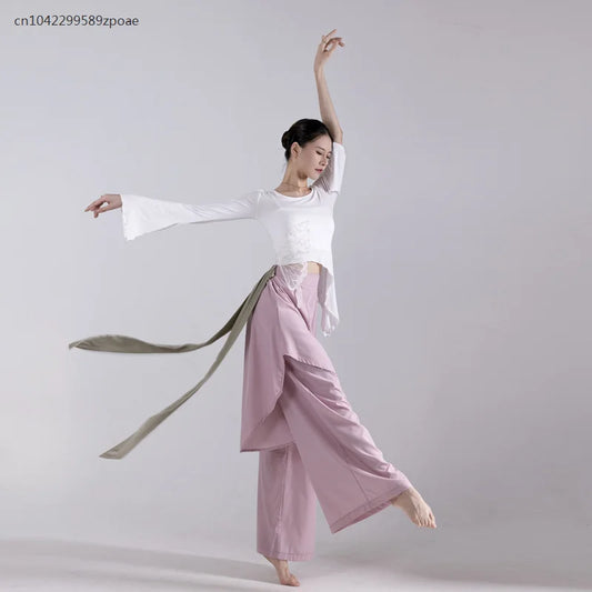 Modern Dance Dance Practice Clothing Long Sleeve Tops Body Training Clothing Classical Dance Dance Women's Loose Wide Leg Pants