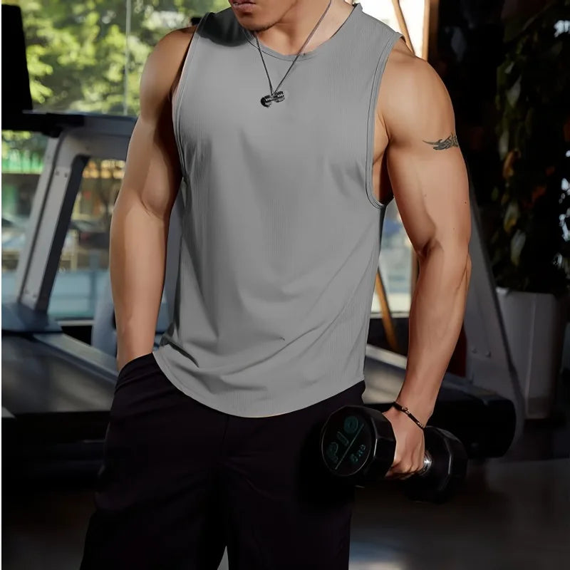2026 Summer New Men's Gym Vest Fitness Training Clothes Quick drying Loose fit Fitness Round Neck Sleeveless Shirt Men's Fashion