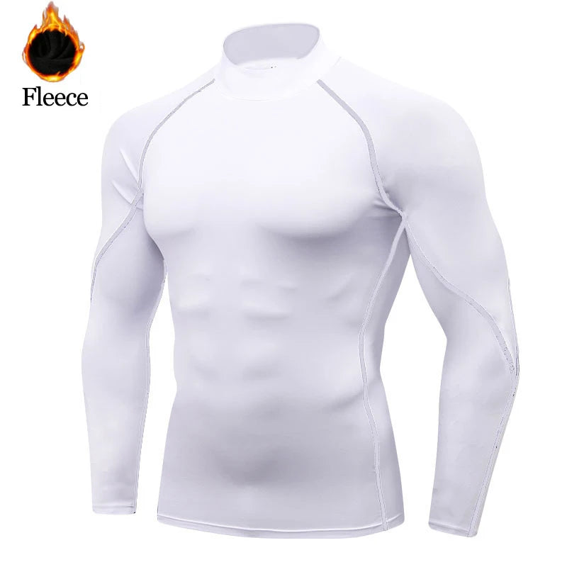 Men Winter Fleece Compression Sport Gym t-Shirt High-Collar Fitness Tops Quick Dry Football t Shirt Running Shirts Gym Clothing