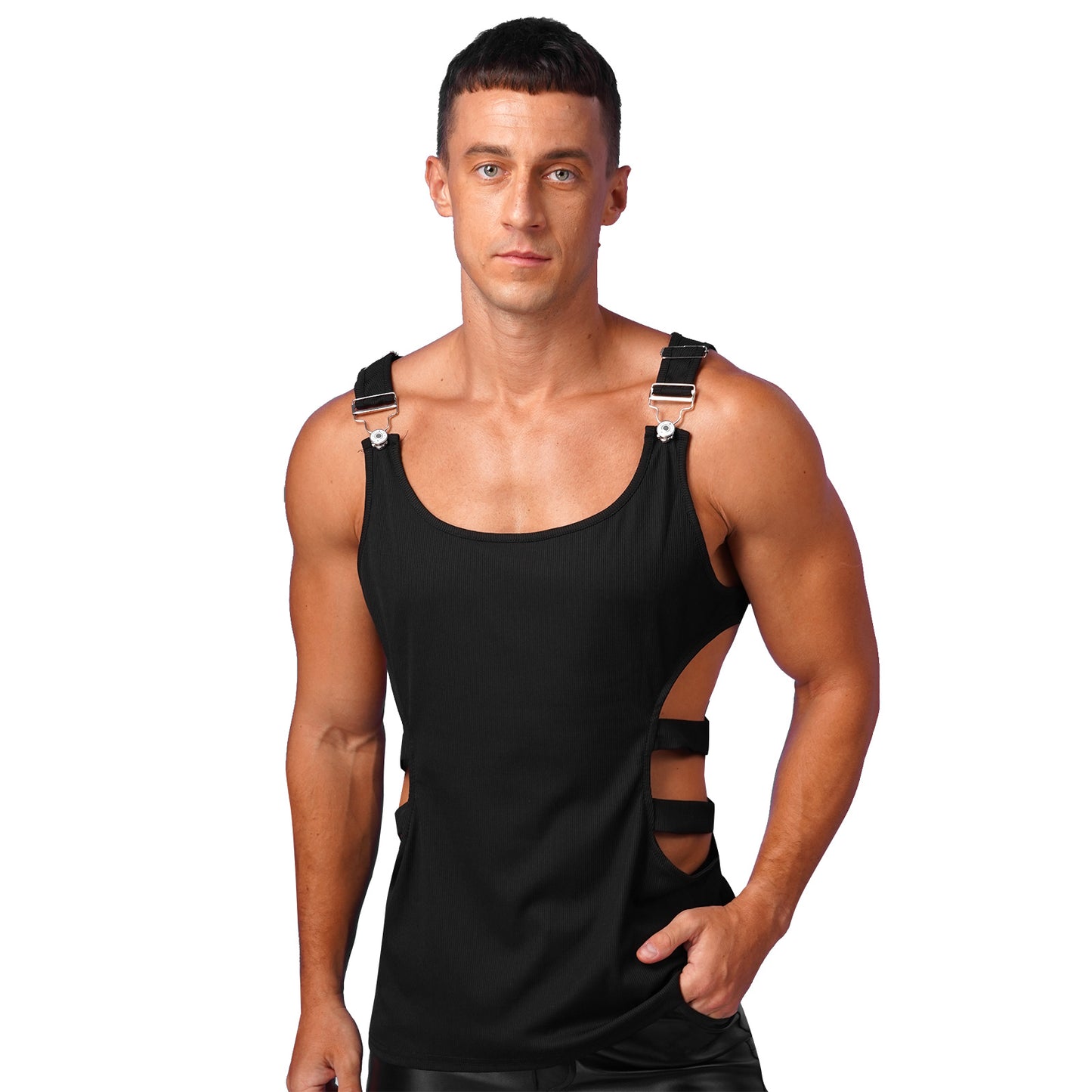 Mens Clothing Bodybuilding Ribbed Sports Vest Stylish Hollow Out Tank Top Sports Sleeveless T-shirt Clubwear Gym Fintess