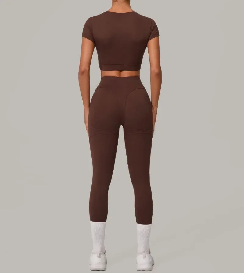 Seamless Yoga Sets Sports Fitness High Waist Hip Lift Tight Breathable Tracksuit Workout Clothing Gym Leggings Suit for Women