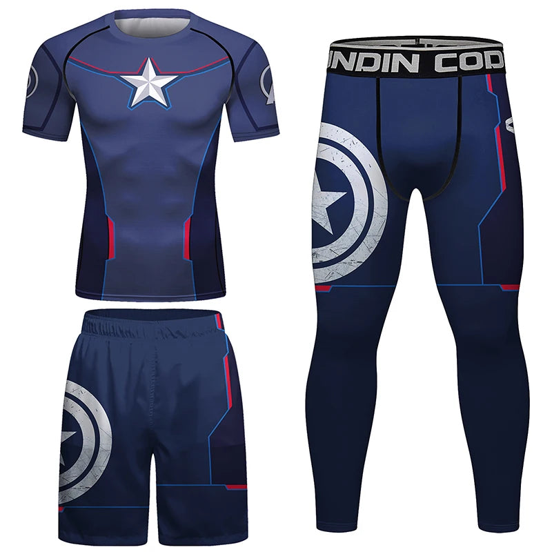 4PCS Sports Suit Bjj Jiu jitsu gi Rashguard T-shirt +MMA Shorts Muay Thai Pants Cool Boxing Grappling Wear Gym Running Clothing