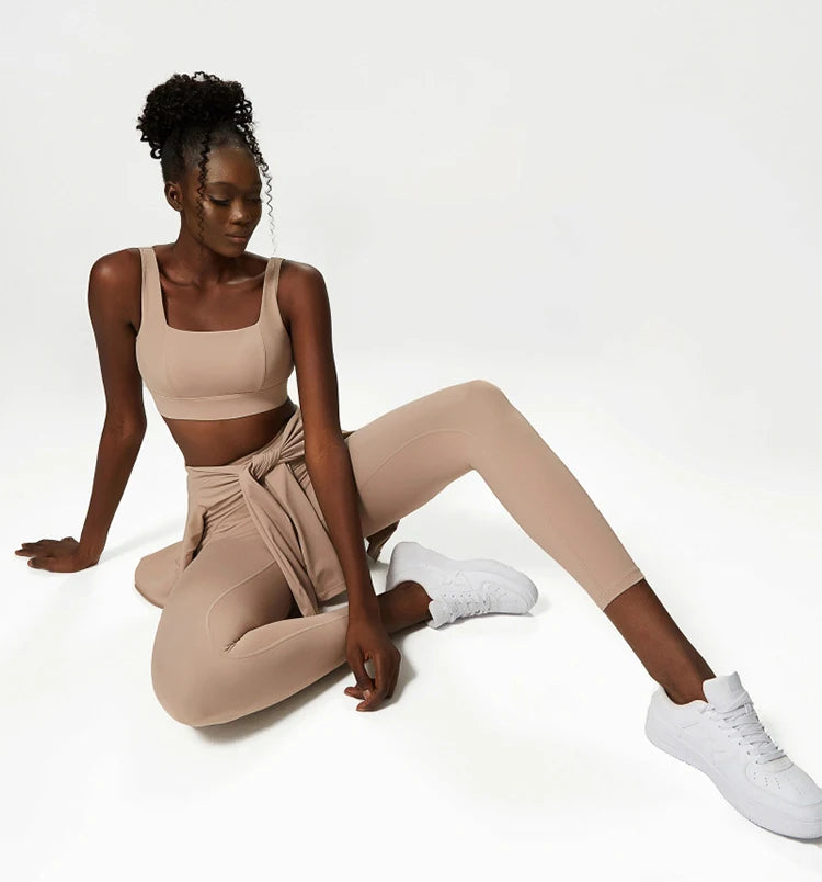 3Pcs Fitness Yoga Set Women Workout Athletic Clothing Long Sleeve Shirt Gym Bras High Waist Leggings Tights-Fitting Sportswear