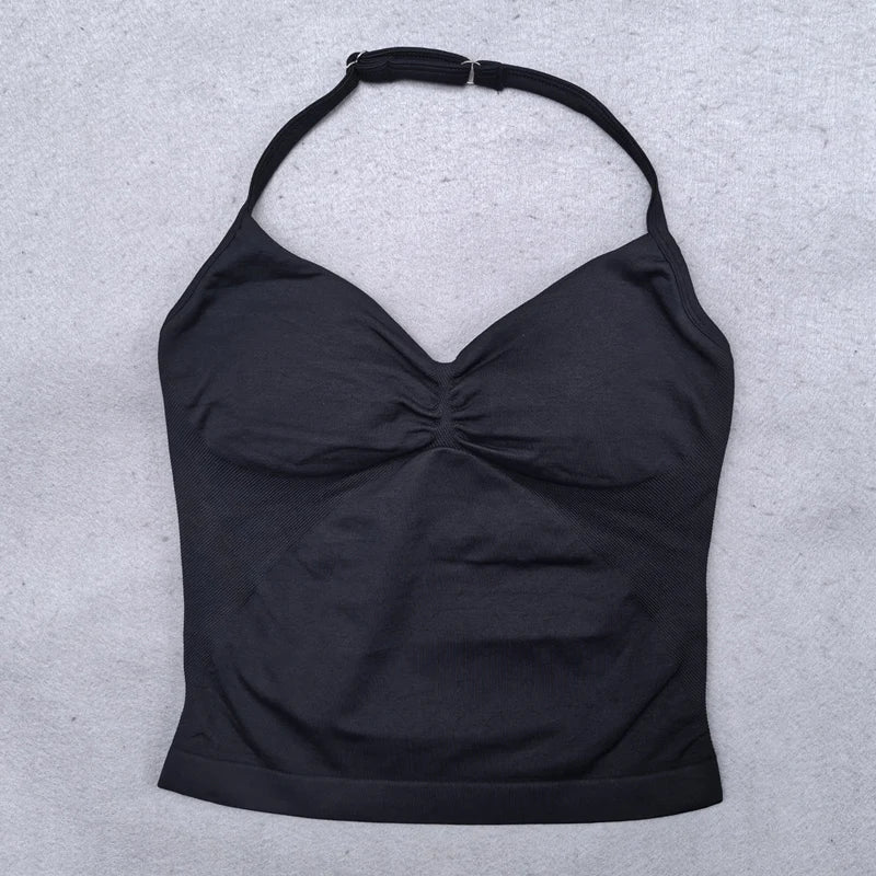 Adjustable Strappy Gym Top Backless Gym Clothes Women Scrunch Bra Removable Cups Yoga Tank Workout Outfits Tops Sports Vest