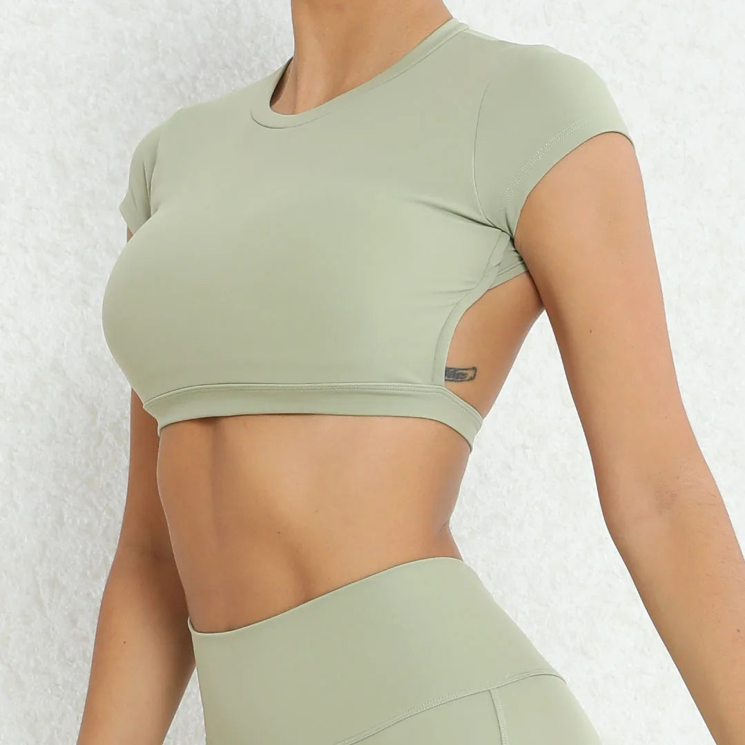 New Sports Shirts Breathable Workout Sportswear Fitness Backless Yoga Clothing Chest Pads Sport Crop Tops Gym Top Women