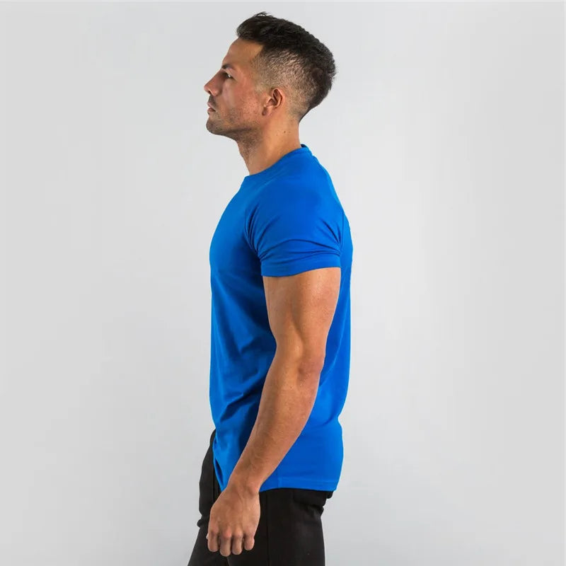 Men's Summer Skinny Casual T-Shirt Short Sleeve Tee Male Gym Fitness Sport Cotton Tops Man Running Workouts Sweatshirt Clothing