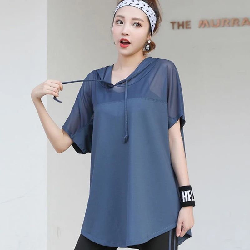 Women Sports Shirts Gym Workout Vest Hoodies Hooded Loose Yoga Running Fitness Sleeveless T-shirt Girls Jogging Tank Tops Blouse