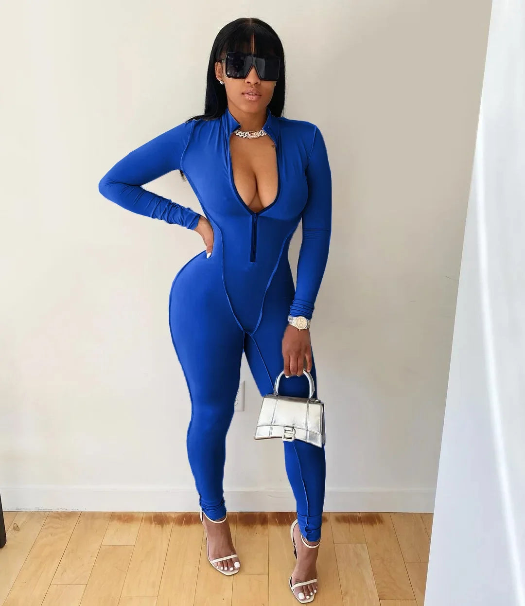 Women Sportwear Yoga Jumpsuit Zip Long Sleeve Outfit Fitness Tracksuit Tight One-piece Gym Overalls Sports Bodysuit