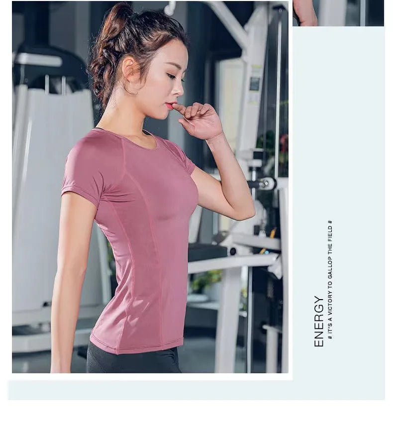 Outdoor Sports Shirt Ladies Sportswear Running Jogging Yoga Wear Quick Dry Woman Seamless short sleeve Gym T-Shirt Tops