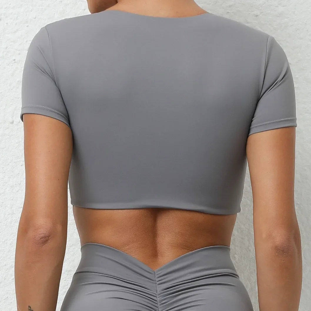 Women Sports Top Padding Gym T-shirt 2025 Sport Crop Top Woman Sportswear Yoga Clothing Tracksuit Brown Wine Red White Blue Navy