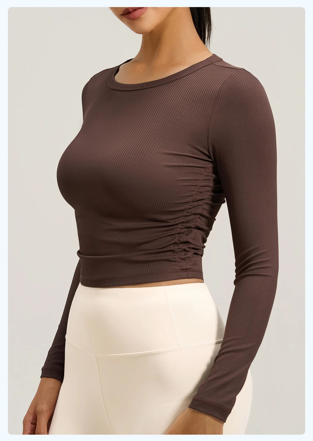 Yoga Top Women Pleated Gym Sports Shirts Breathable Slim Long Sleeve Yoga Wear Pilates Shirt High Elastic Workout Fitness Top