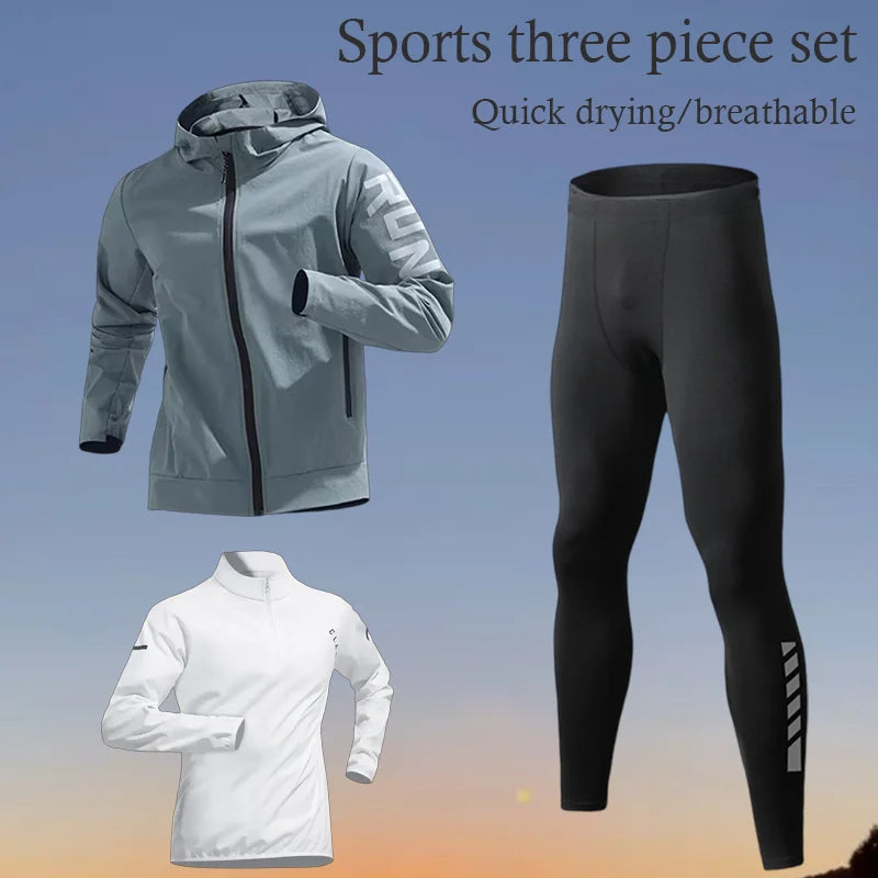 Men's Waterproof Casual Sportswear Set Tight Fitting Trendy Gym Running Clothes for Spring Summer Morning Jogging
