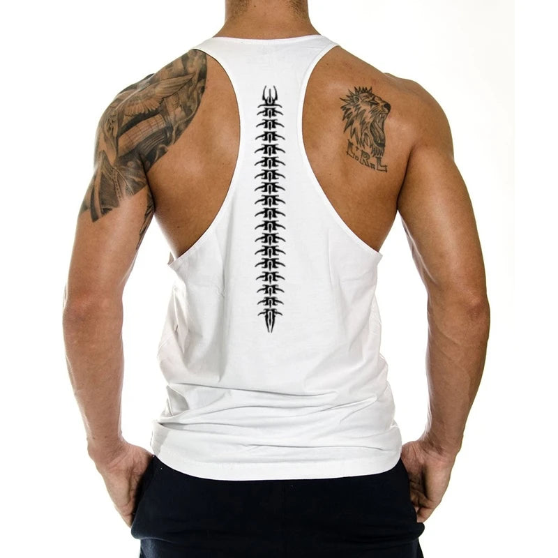 2025 New Cotton Exercise Gym Vest - Men's Muscle Sleeveless Sportswear, Front & Back Print Stringer for Bodybuilding Fitness